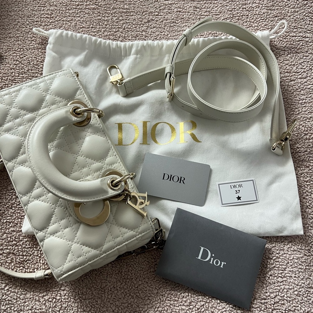 Dior small lady djoy in latte cannage lamb skin